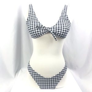 Women's Gingham Tie Front High Cut Bikini Swim NWT